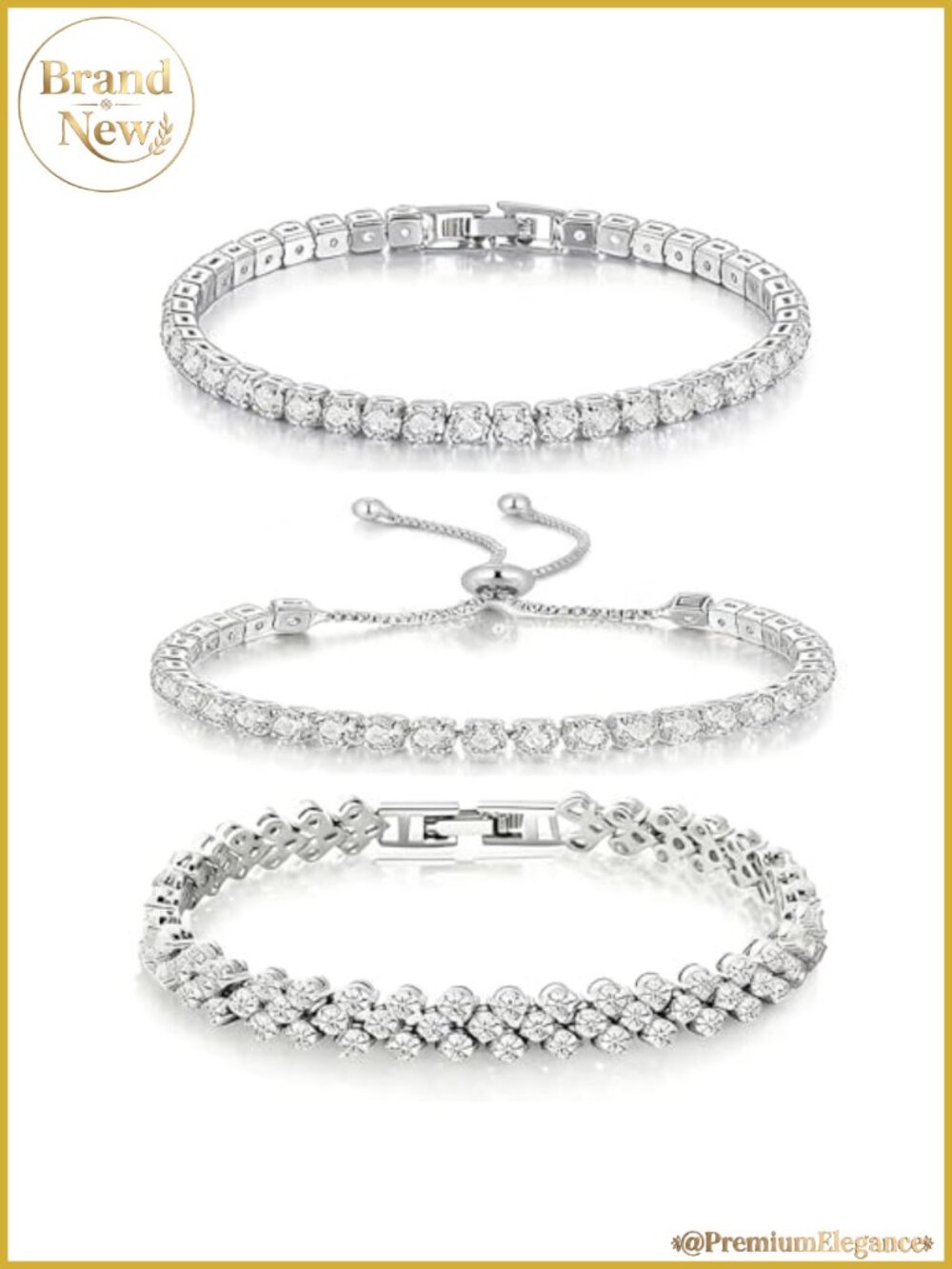 3 Pc Silver Tone CZ Tennis Bracelet Set Women Rhinestone Stack Jewelry Gift